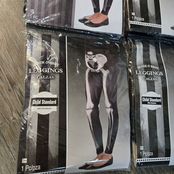 Halloween Black And Bone Leggings Child Standard Size Lot Of 4 Brand New - Picture 4 of 6